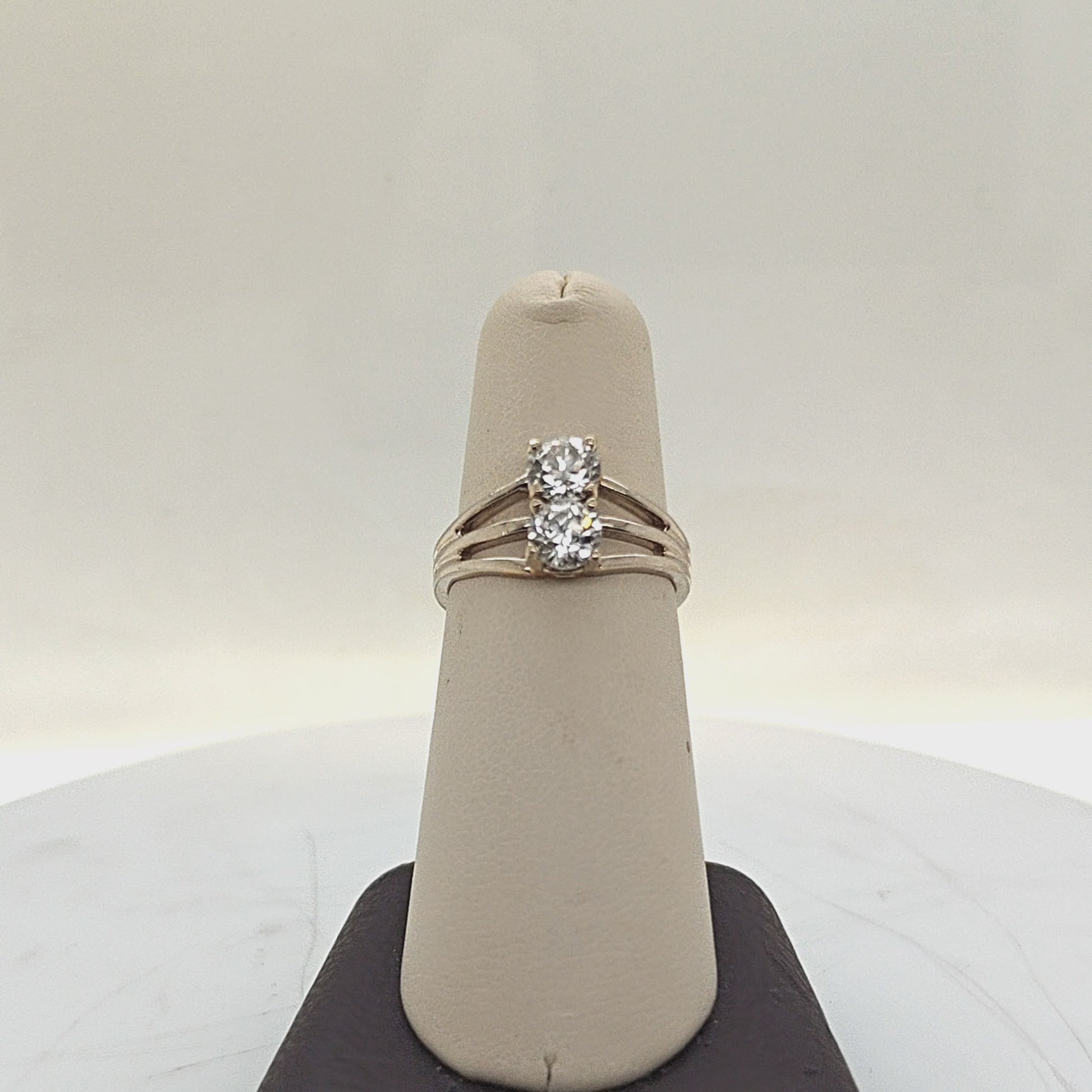 DIAMOND RING TWO STONE OLD MINE CUT 1.2CT WHITE GOLD