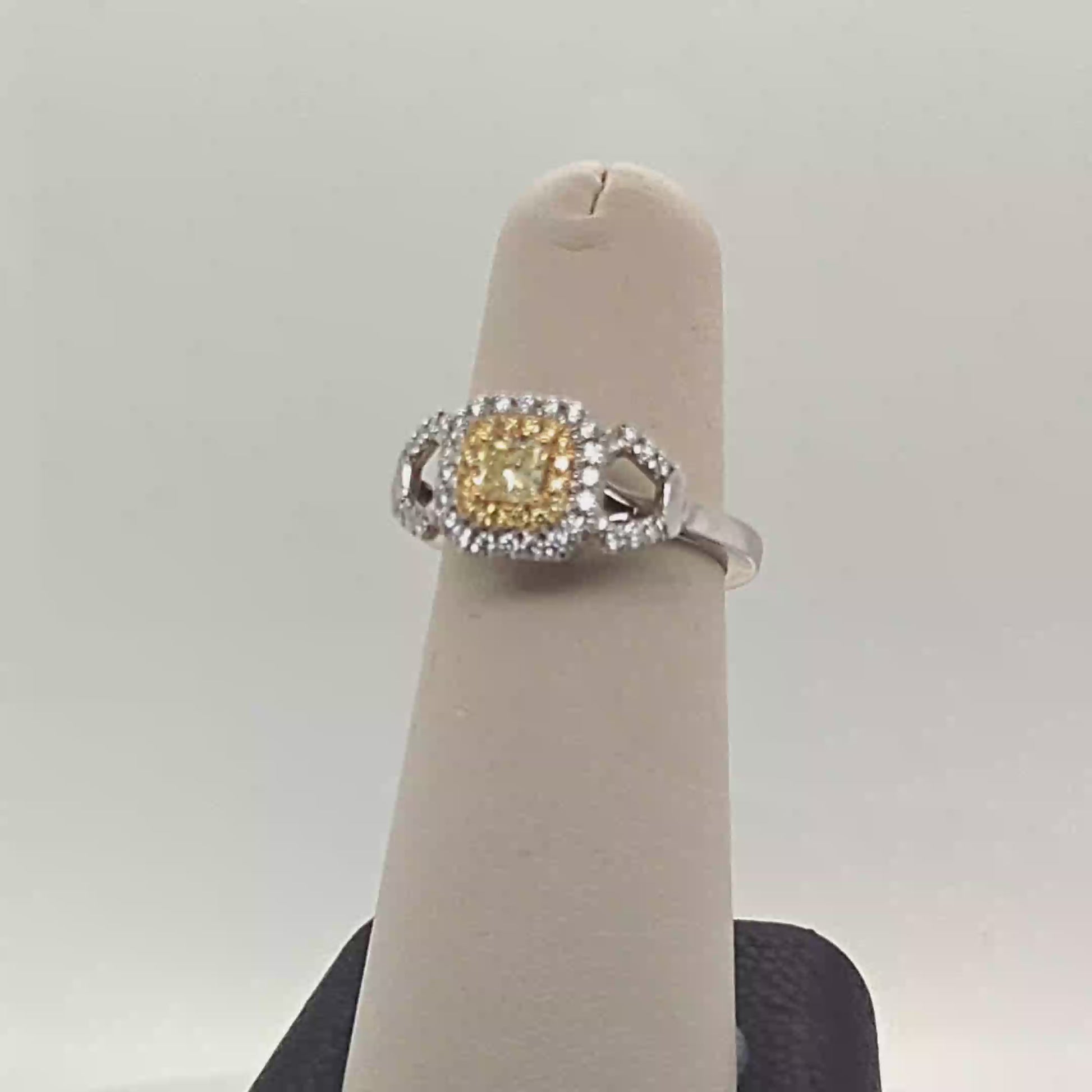 YELLOW AND WHITE DIAMOND RING HANDMADE PLATINUM