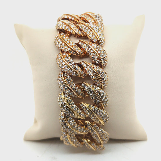 DIAMOND PAVE BRACELET 18K YELLOW GOLD WIDE HEAVY