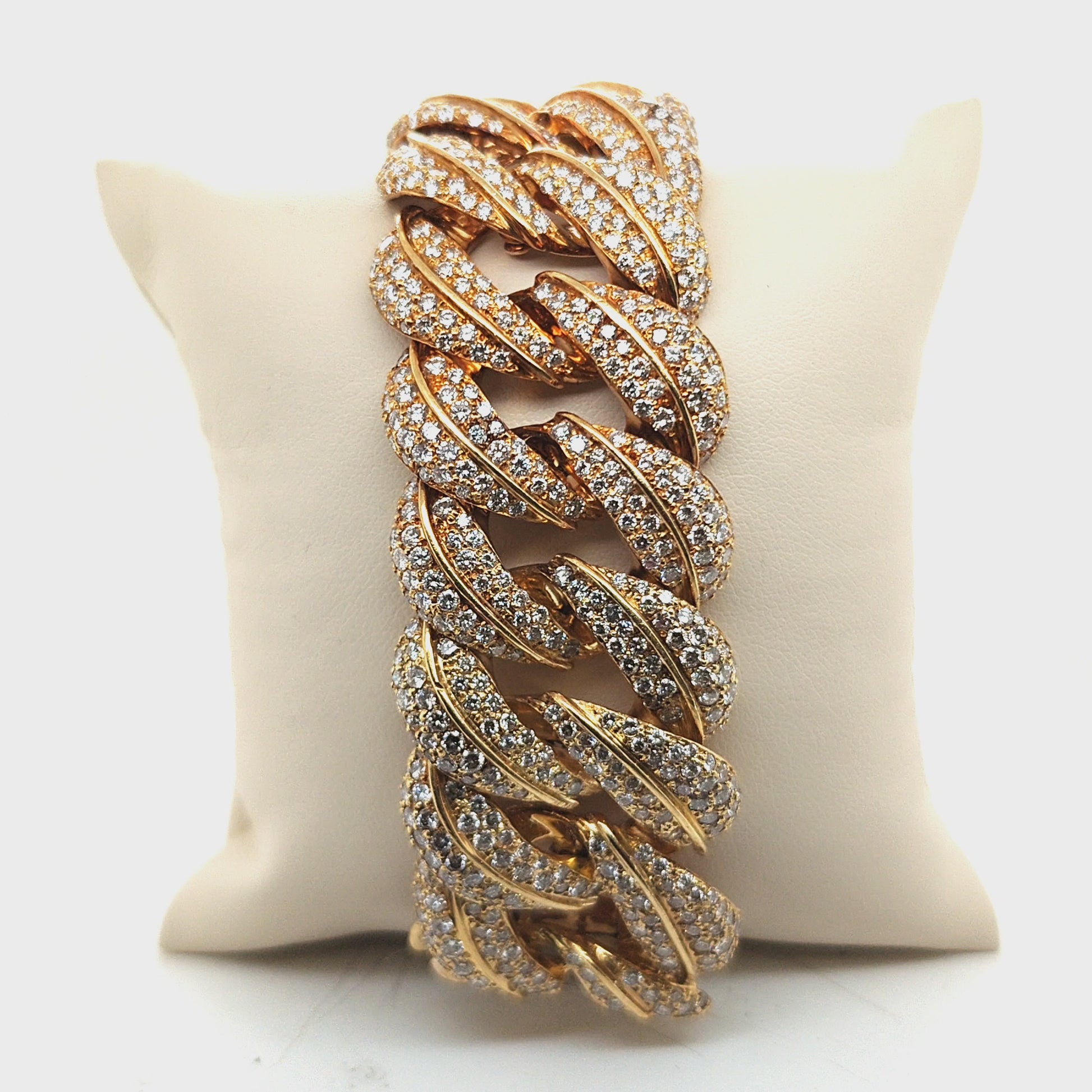 DIAMOND PAVE BRACELET 18K YELLOW GOLD WIDE HEAVY