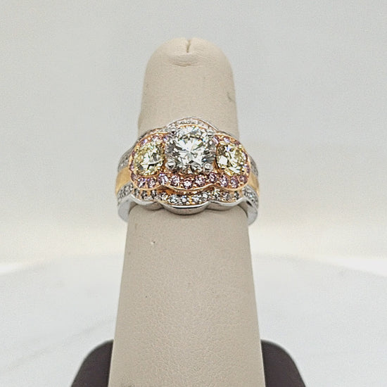 DIAMOND RING TRI COLOR GOLD AND PLATINUM 1.55CT CENTER