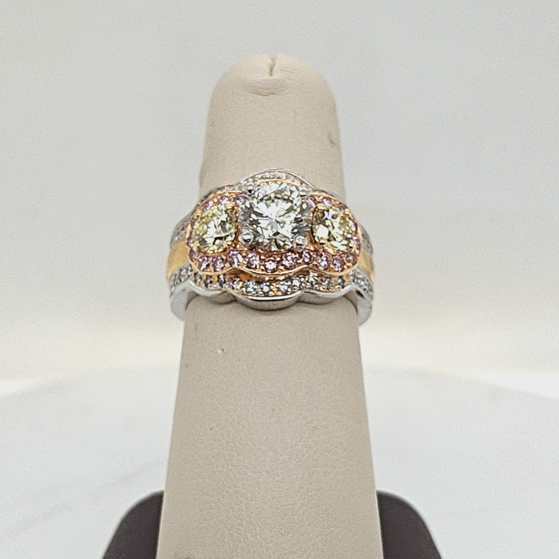 DIAMOND RING TRI COLOR GOLD AND PLATINUM 1.55CT CENTER
