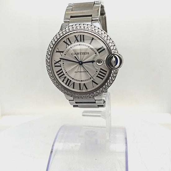CARTIER BALLON BLEU WATCH STEEL 42MM DIAMOND BEZEL