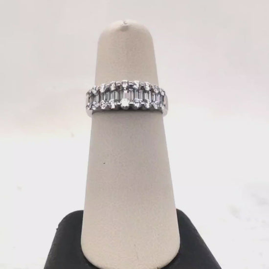 Diamond ring 14WG band with Baguette center and rounds on the sides 1.15CTW