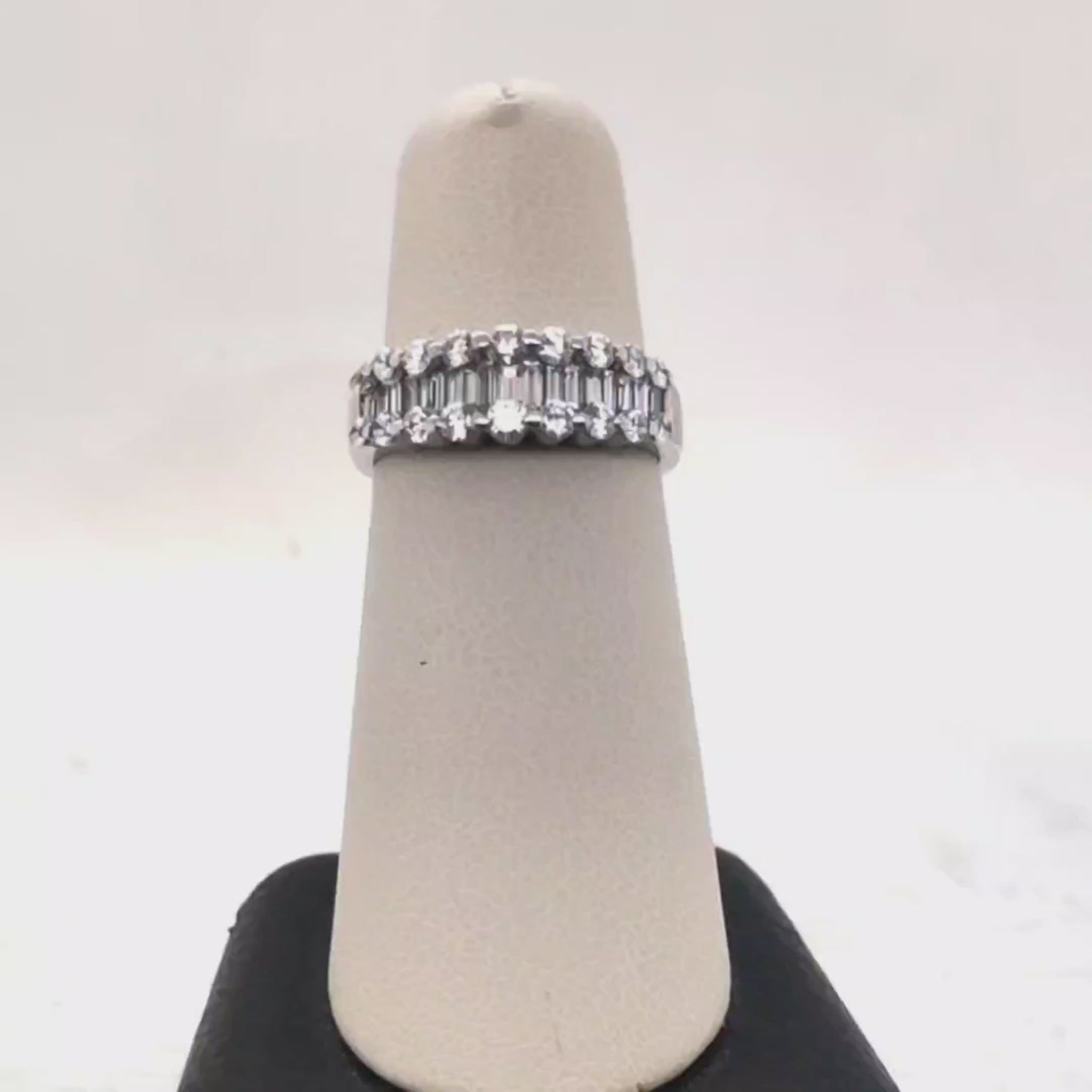 Diamond ring 14WG band with Baguette center and rounds on the sides 1.15CTW