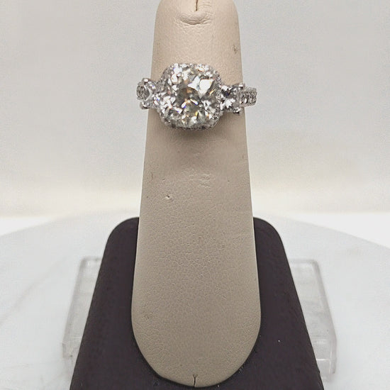 DIAMOND RING 3.54CT CUSHION CUT WITH HALO & ACCENT DIAMONDS PLATINUM