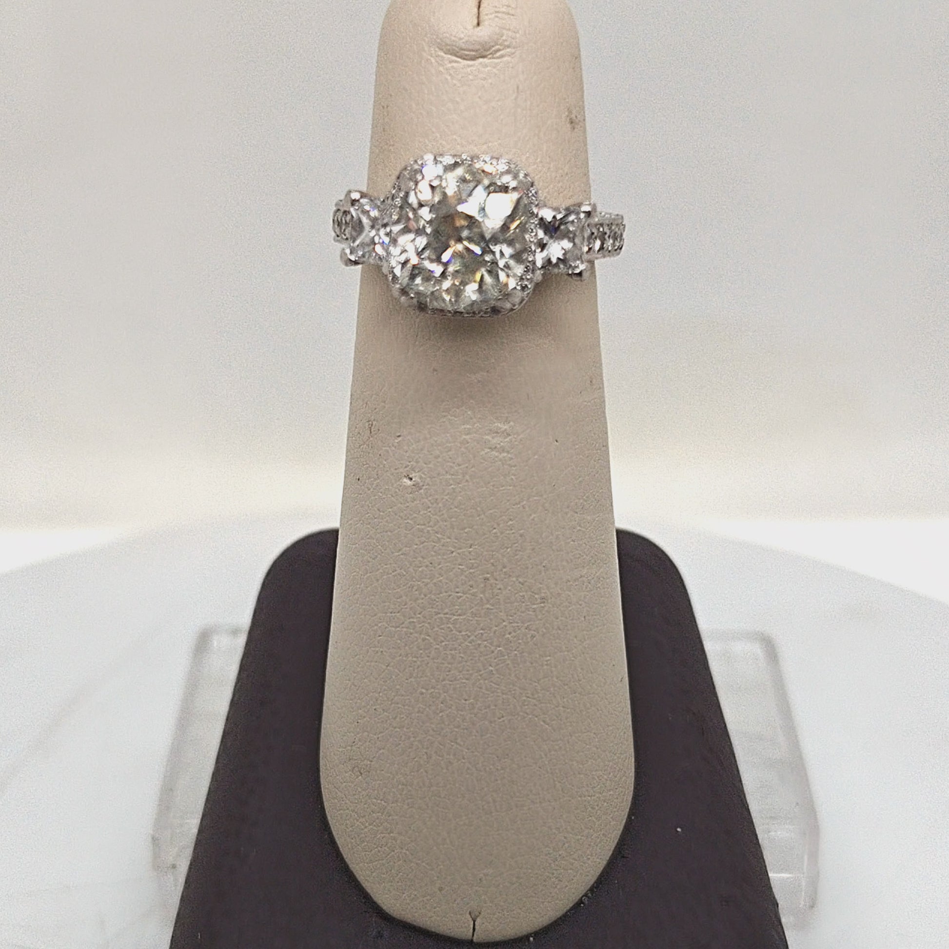 DIAMOND RING 3.54CT CUSHION CUT WITH HALO & ACCENT DIAMONDS PLATINUM