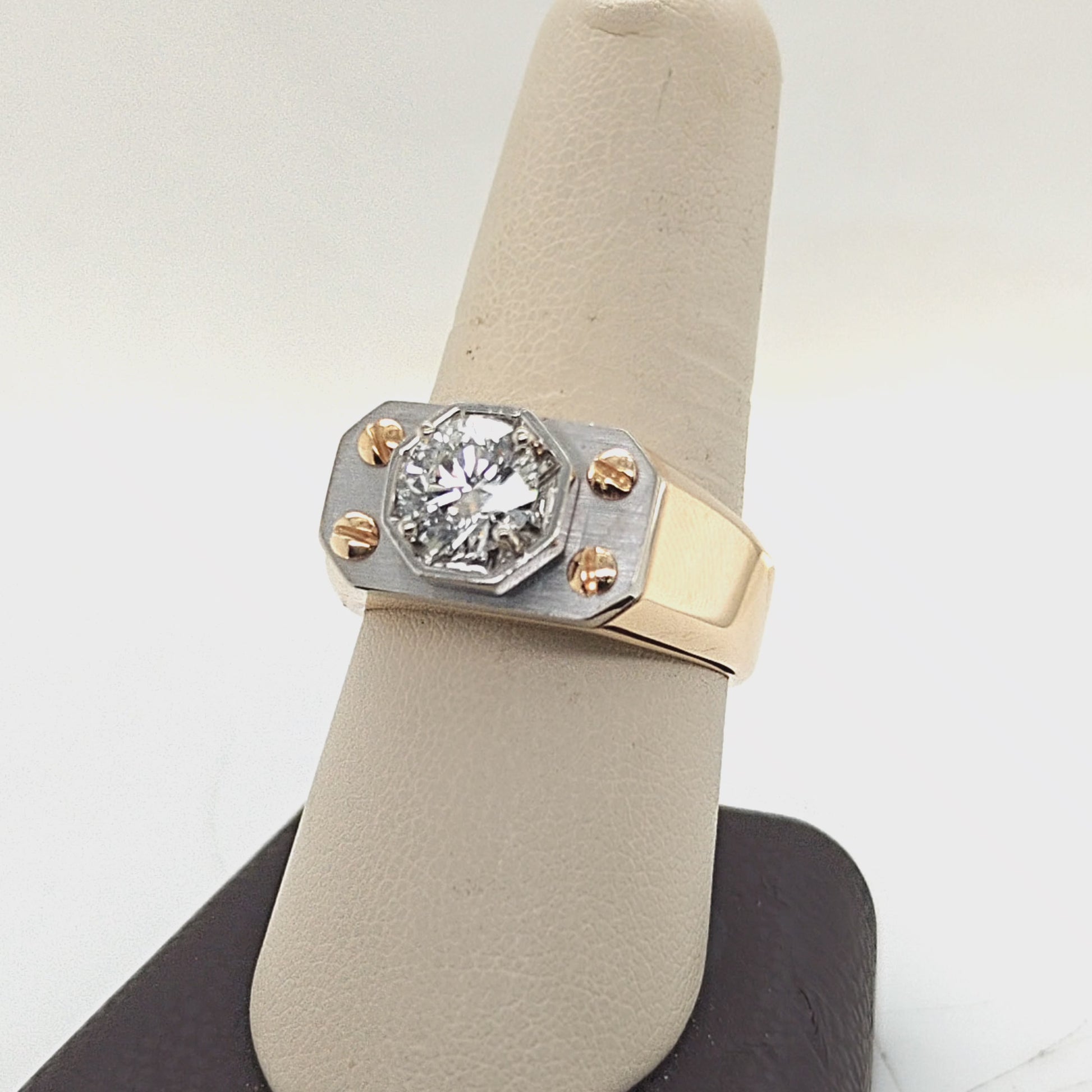 MEN'S DIAMOND SOLITAIRE RING TWO TONE 1.29CT