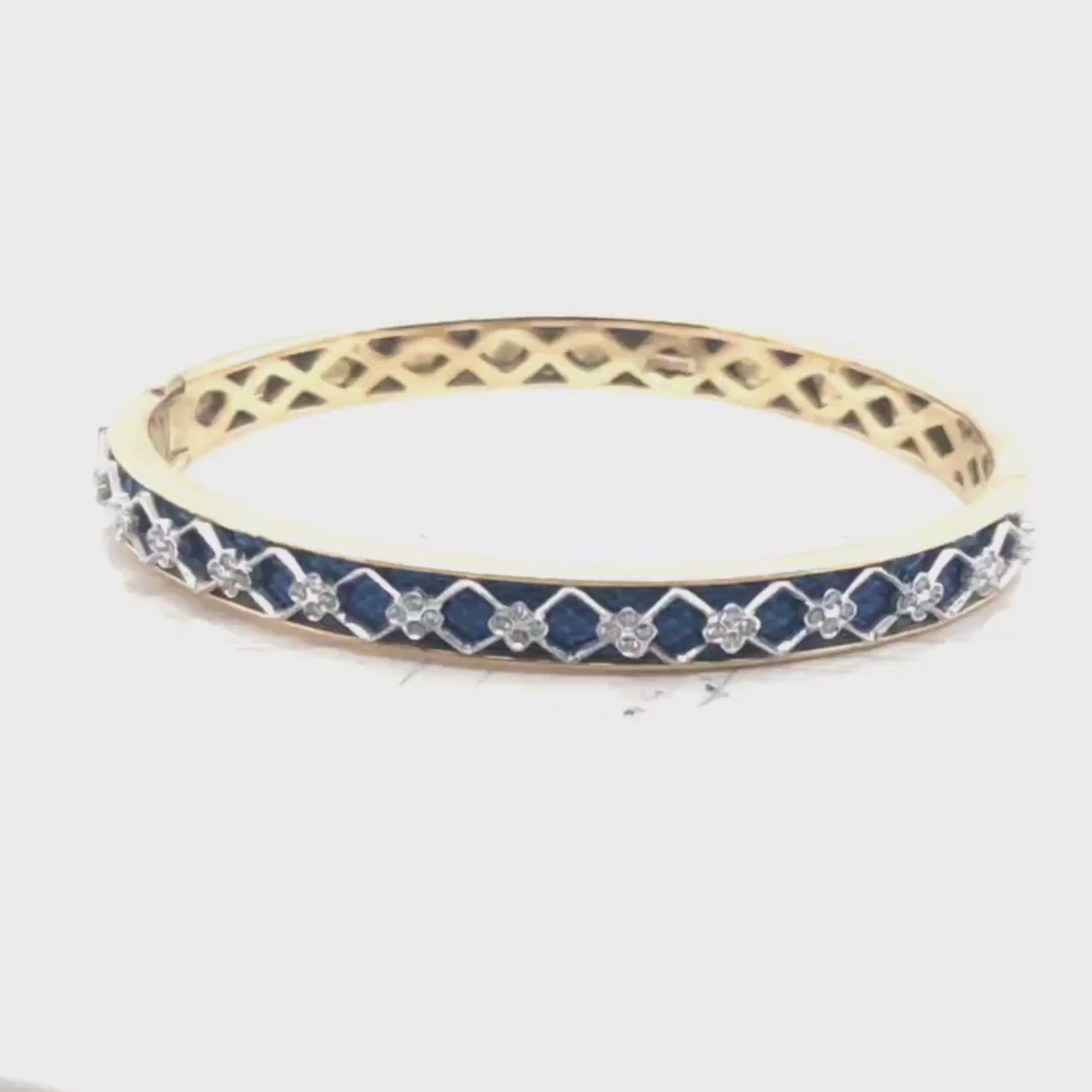 Bangle Bracelet 18K YG Blue Enamel and Diamonds
