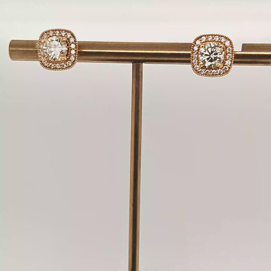 DIAMOND STUD HALO EARRINGS 1.90CTW YELLOW GOLD
