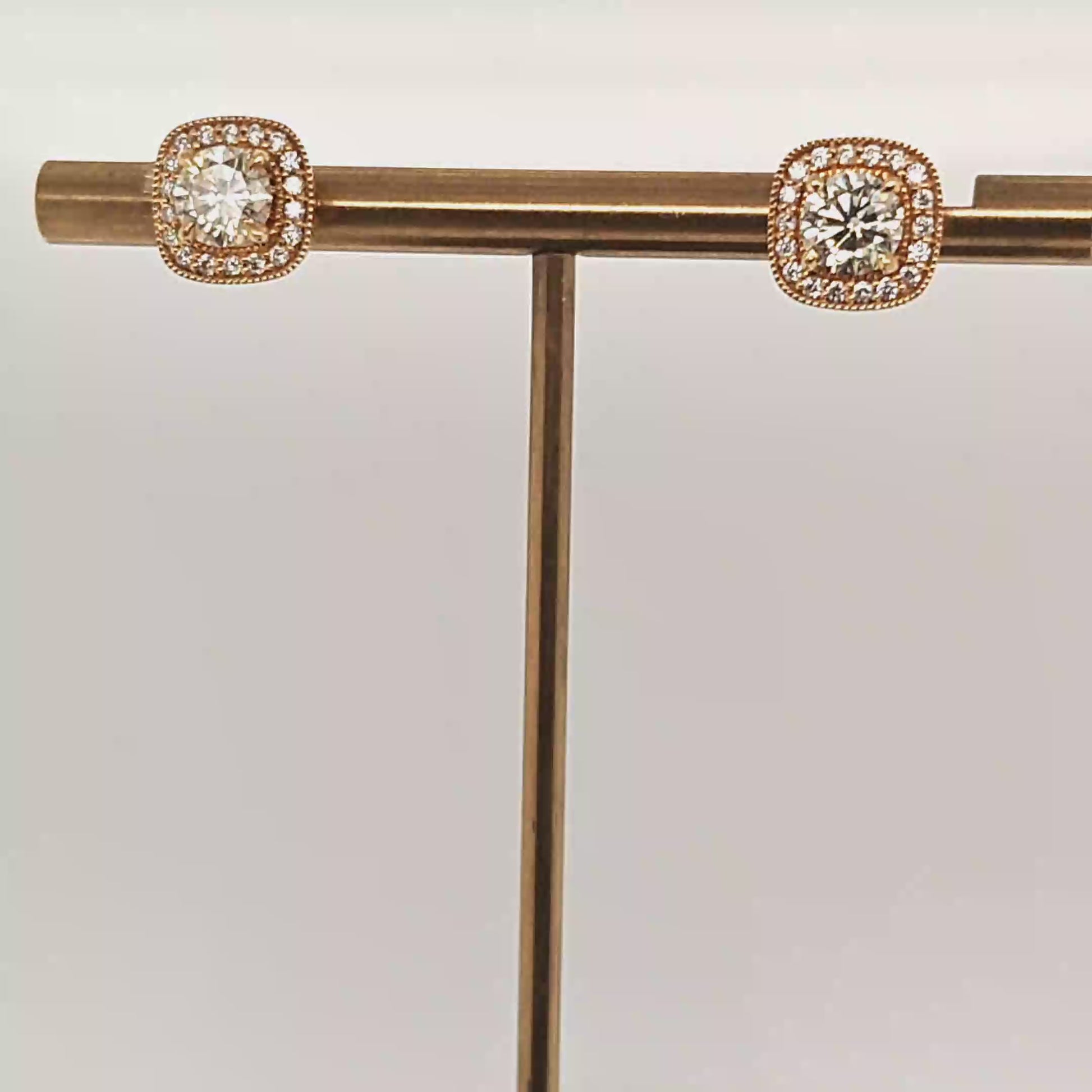 DIAMOND STUD HALO EARRINGS 1.90CTW YELLOW GOLD