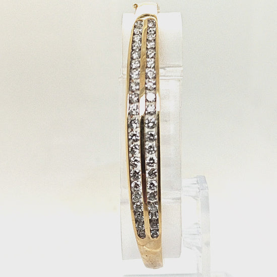 BANGLE BRACELET 2 ROW CHANNEL SET DIAMONDS IN YELLOW GOLD