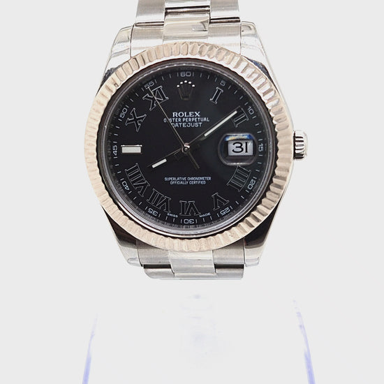 ROLEX DATEJUST GRAY ROMAN FLUTED 41MM OYSTER