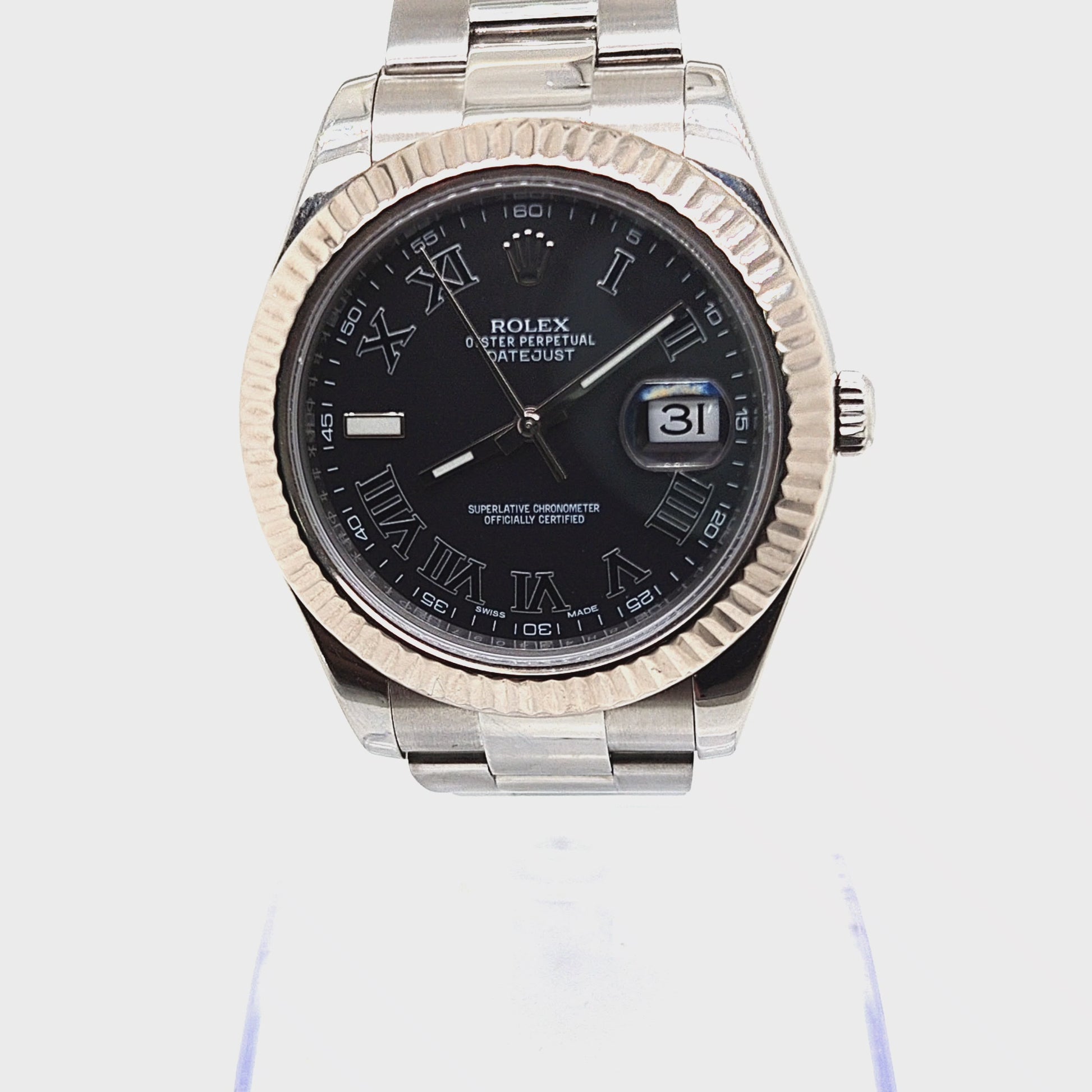 ROLEX DATEJUST GRAY ROMAN FLUTED 41MM OYSTER