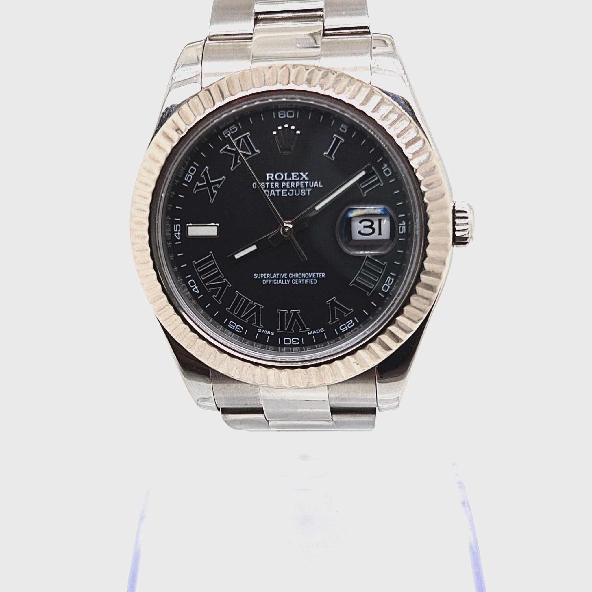 ROLEX DATEJUST GRAY ROMAN FLUTED 41MM OYSTER