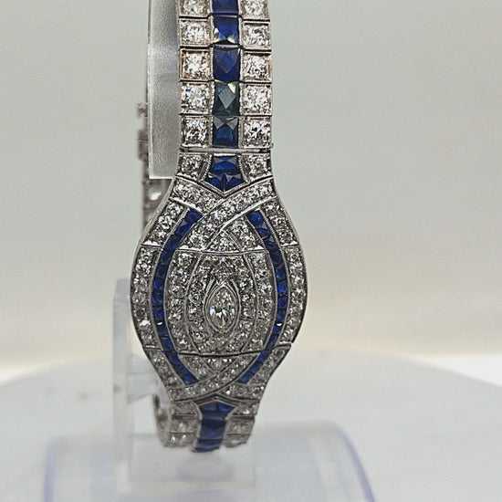 DIAMOND AND SAPPHIRE ART DECO BRACELET PLATINUM