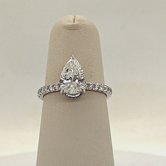 PEAR SHAPE DIAMOND RING WITH HIDDEN HALO 1.56CT