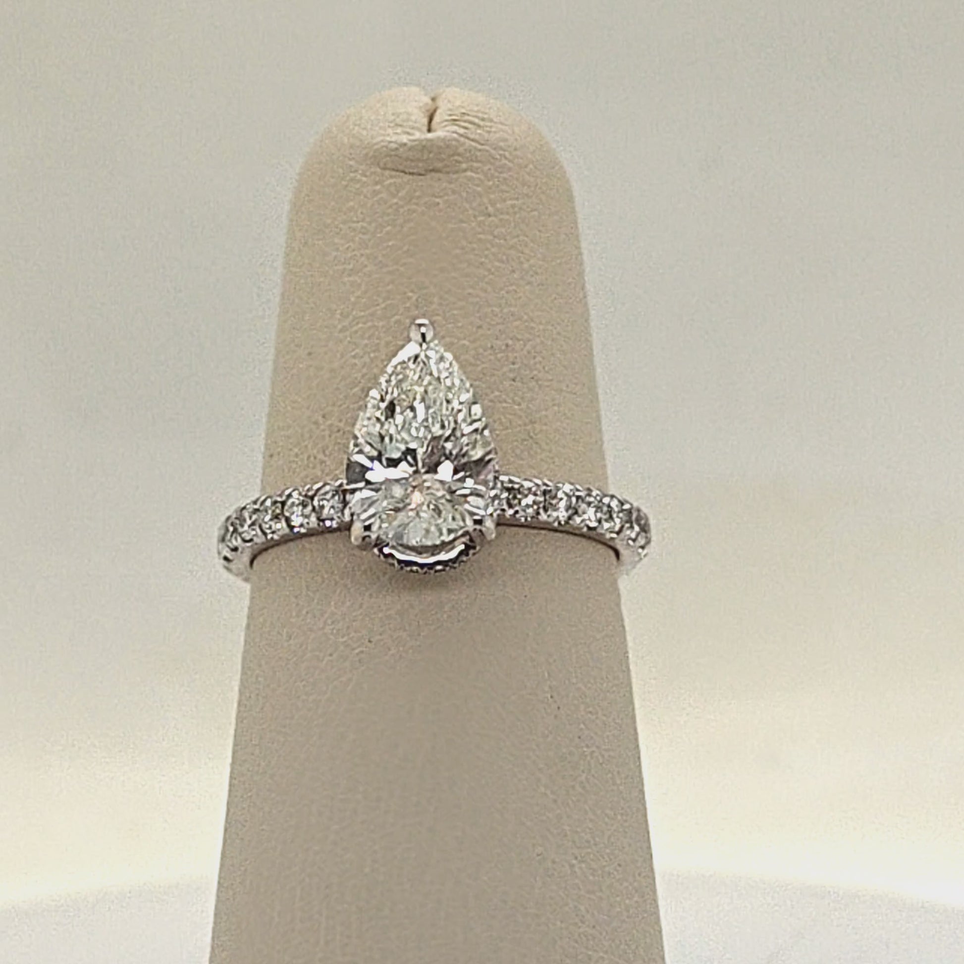 PEAR SHAPE DIAMOND RING WITH HIDDEN HALO 1.56CT