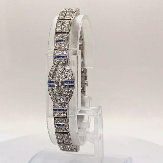 DIAMOND AND SAPPHIRE ART DECO BRACELET PLATINUM