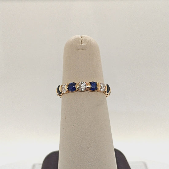 DIAMOND AND SAPPHIRE ETERNITY BAND RING YELLOW GOLD