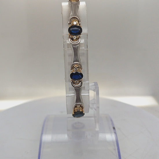 SAPPHIRE AND DIAMOND  2 TONE  BRACELET