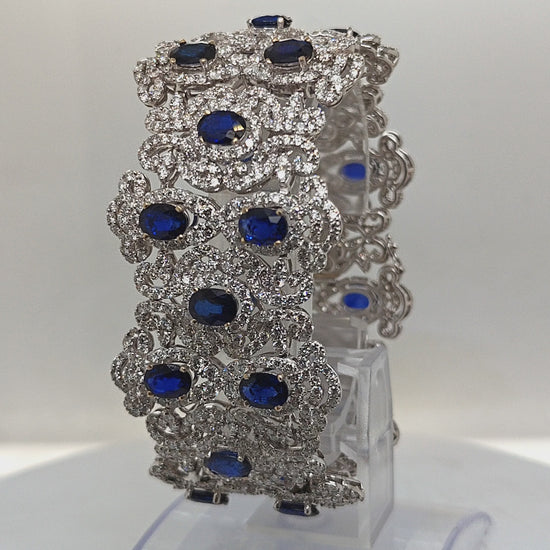 DIAMOND AND SAPPHIRE WIDE BRACELET WHITE GOLD