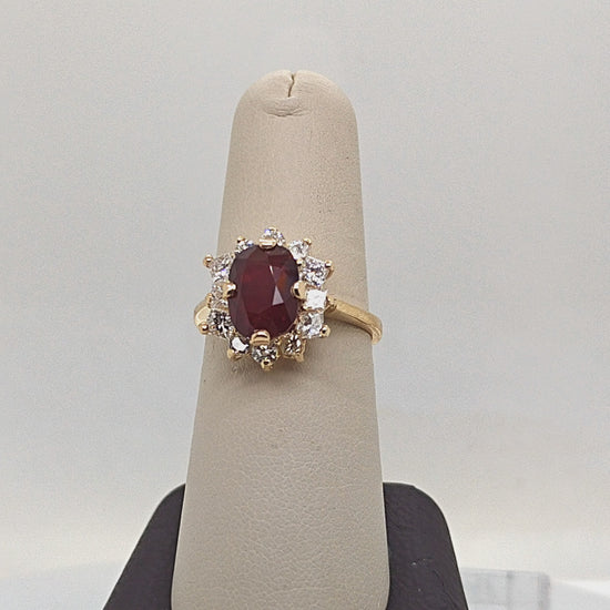 RUBY AND DIAMOND CLUSTER RING YELLOW GOLD
