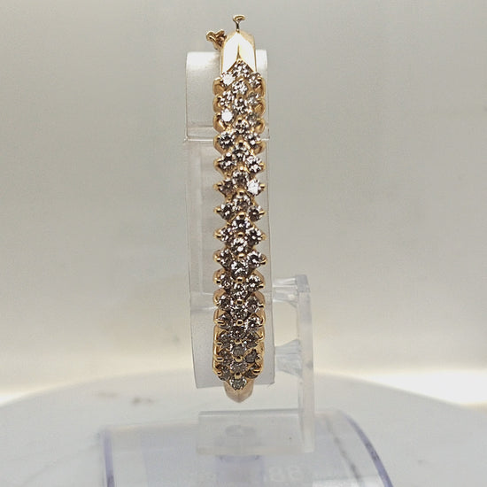 BANGLE BRACELET 14KT YELLOW GOLD 3 ROWS OF DIAMONDS