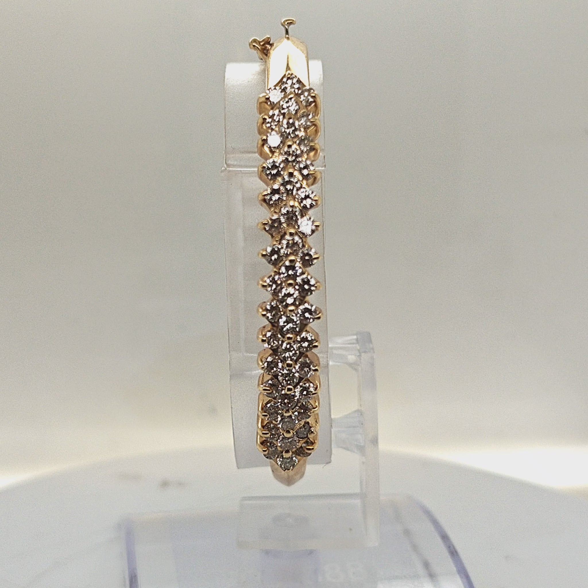 BANGLE BRACELET 14KT YELLOW GOLD 3 ROWS OF DIAMONDS