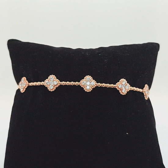 DIAMOND 5 CLUSTER BANGLE BRACELET FLEXIBLE ROSE GOLD 1.05CT