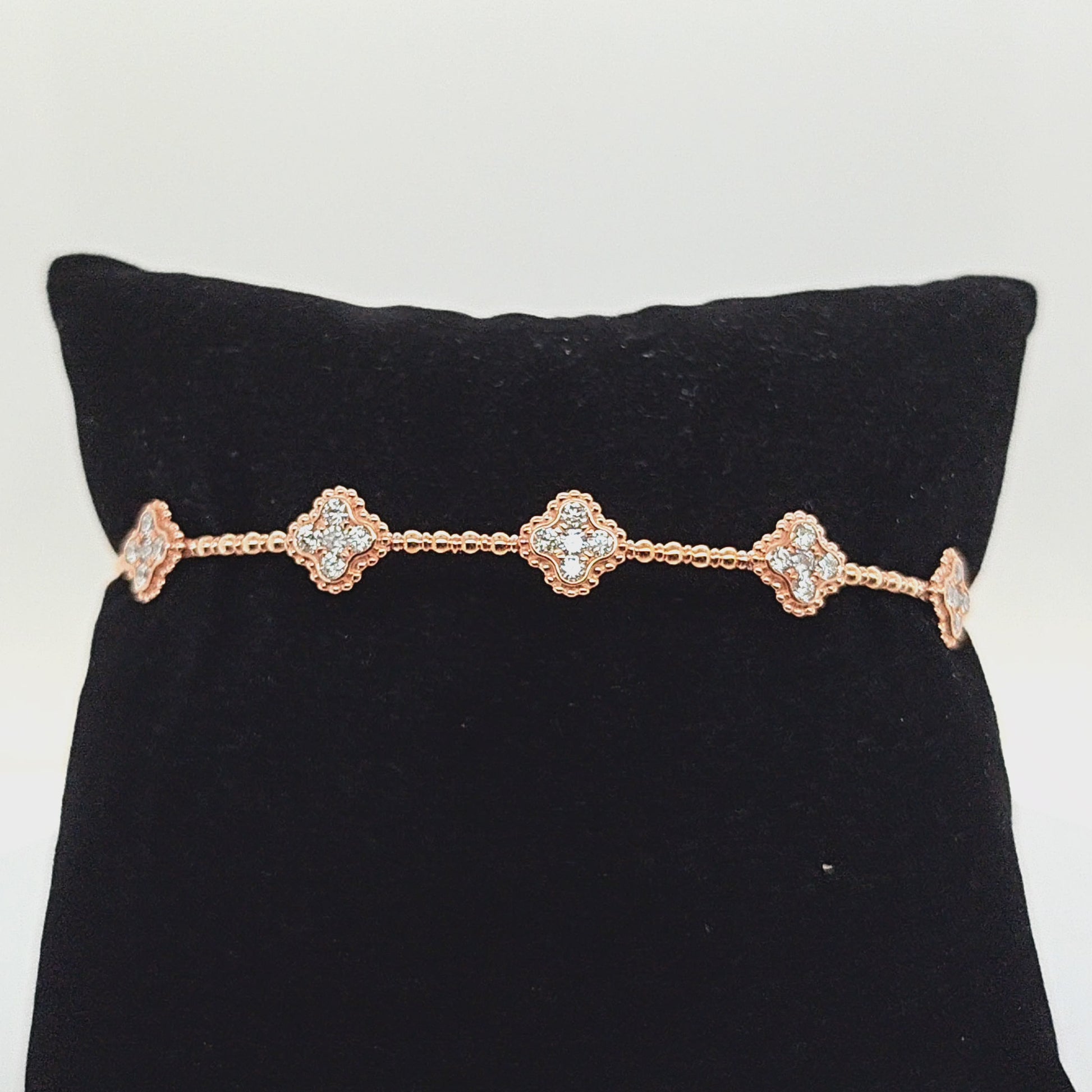 DIAMOND 5 CLUSTER BANGLE BRACELET FLEXIBLE ROSE GOLD 1.05CT